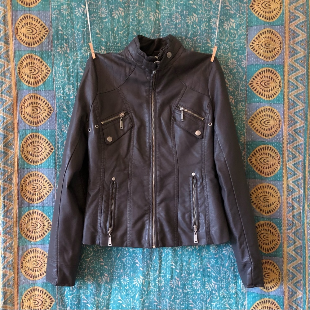 JouJou Faux Leather Jacket - Gray/Purple - XS